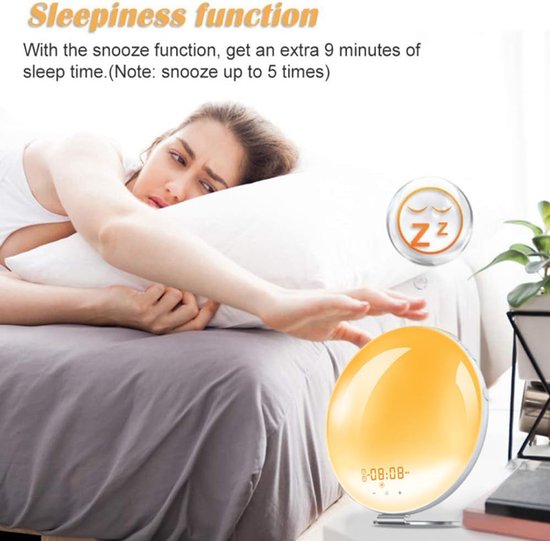 Digitale Wekker - Nachtlamp Klok - Zonsopgang Simulatie - 7 Kleuren Moodlight - 17 cm Breed - Wit — afbeelding 5
