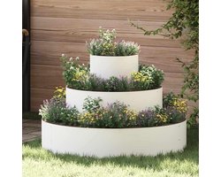 Ronde Tuinbak - Stalen Plantenbak - Buiten Decoratie - Industriële Look - 90x90x20 cm - Wit