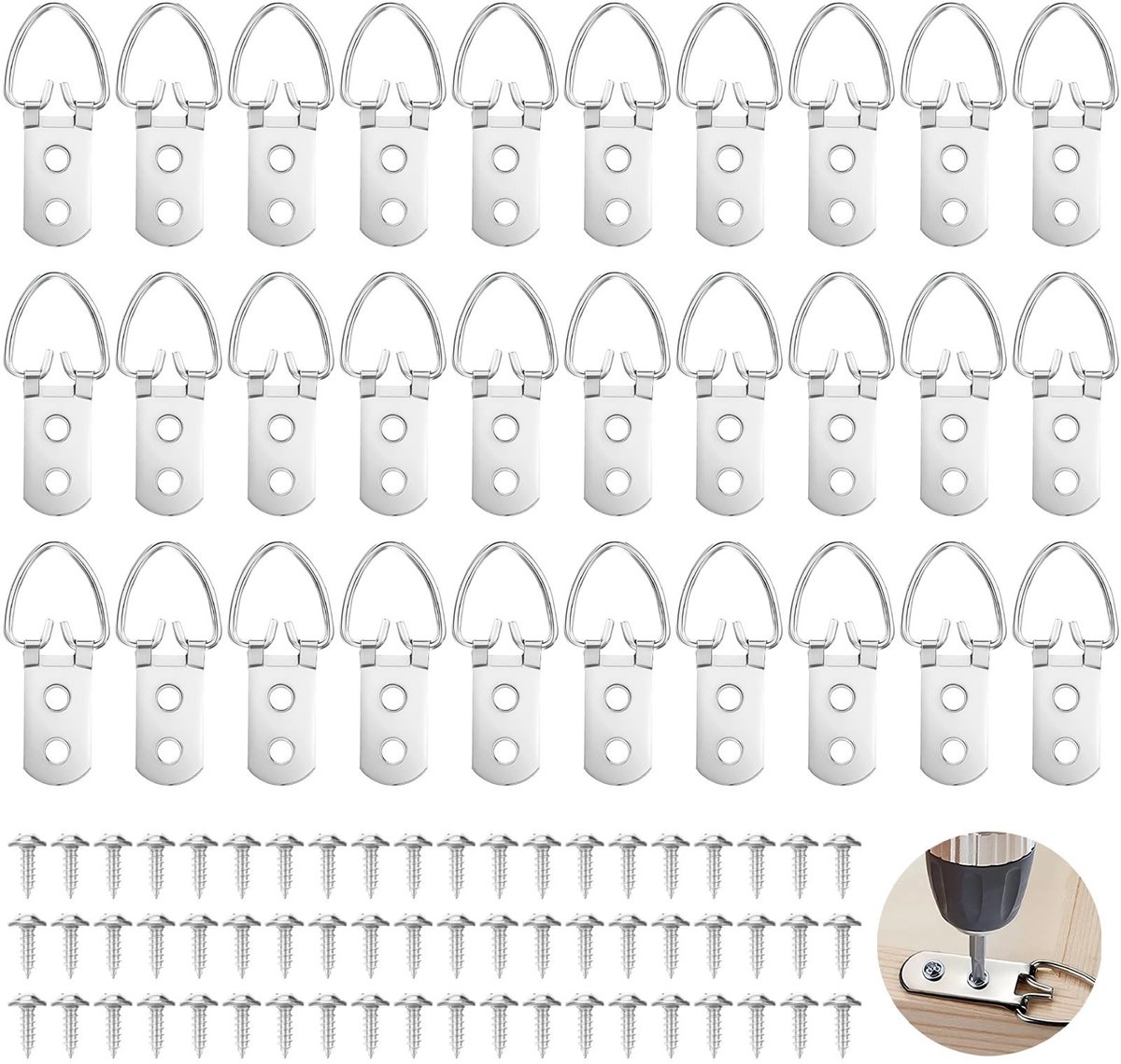 Dailygoods- Fotohanger Zware D-Ring - 30 Stuks - Ophanghaken voor Schilderijen - Tot 18kg Draagkracht - Gegoten IJzer - Corrosiebestendig - Ophanghaak