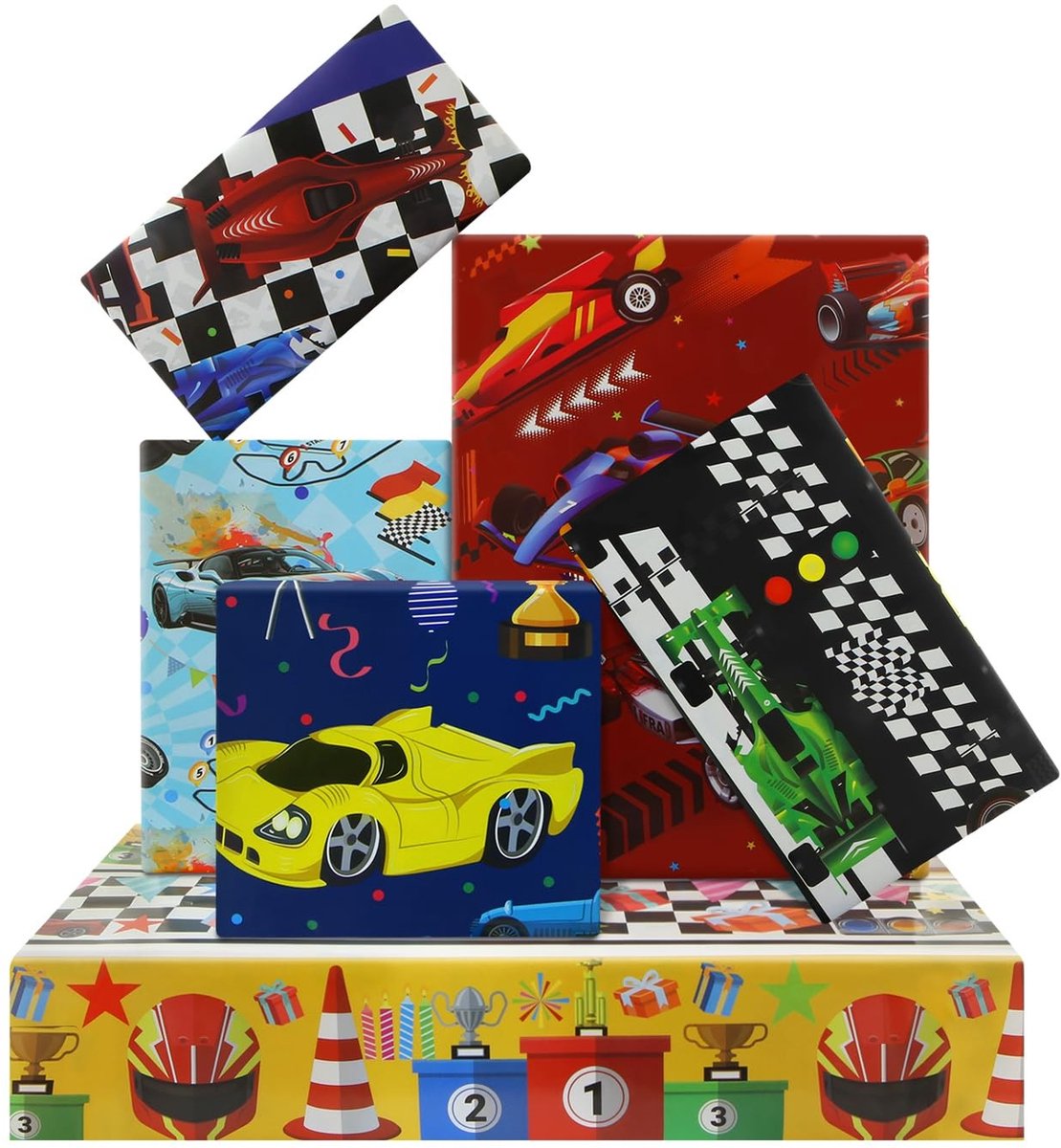 Dailygoods- Inpakpapier Raceauto - 6 Vellen Cadeauverpakking - 50 x 70 cm - Verjaardag - Babyshower - Racewagen Thema - Cadeaupapier