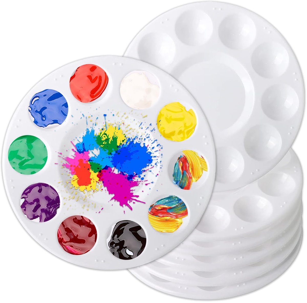 Dailygoods- Mengpalet 16 cm - 7 Delen - Acrylverf - Kleurenmengpalet - Schilderpalet - Hoogwaardig Kunststof - Lichtgewicht 20 gr