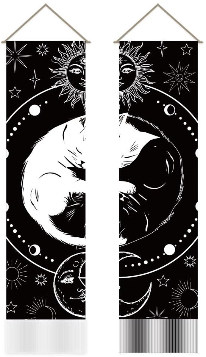 Dailygoods- Tapijt 118x30 cm - Tai Chi Kat Thema - Kwastje - Slaapkamer - Woonkamer - Zen-sfeer - Vloerkleed