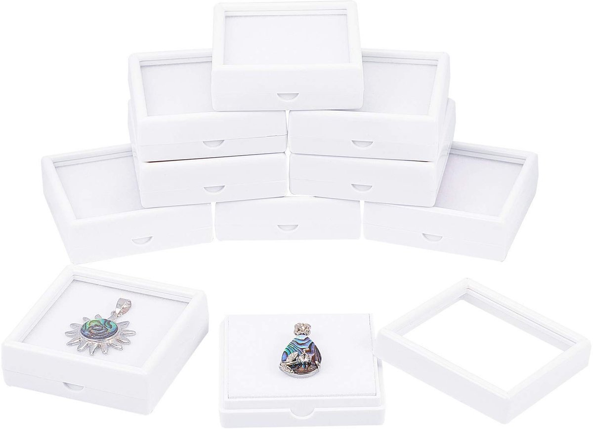 Dailygoods- Sieradenbox 10 Stuks - Acryl Juwelendoosje - Transparante Deksels - Spons Binnenkant - 6x6x2 cm - Voor Sieraden en Edelstenen - Juwelendoos
