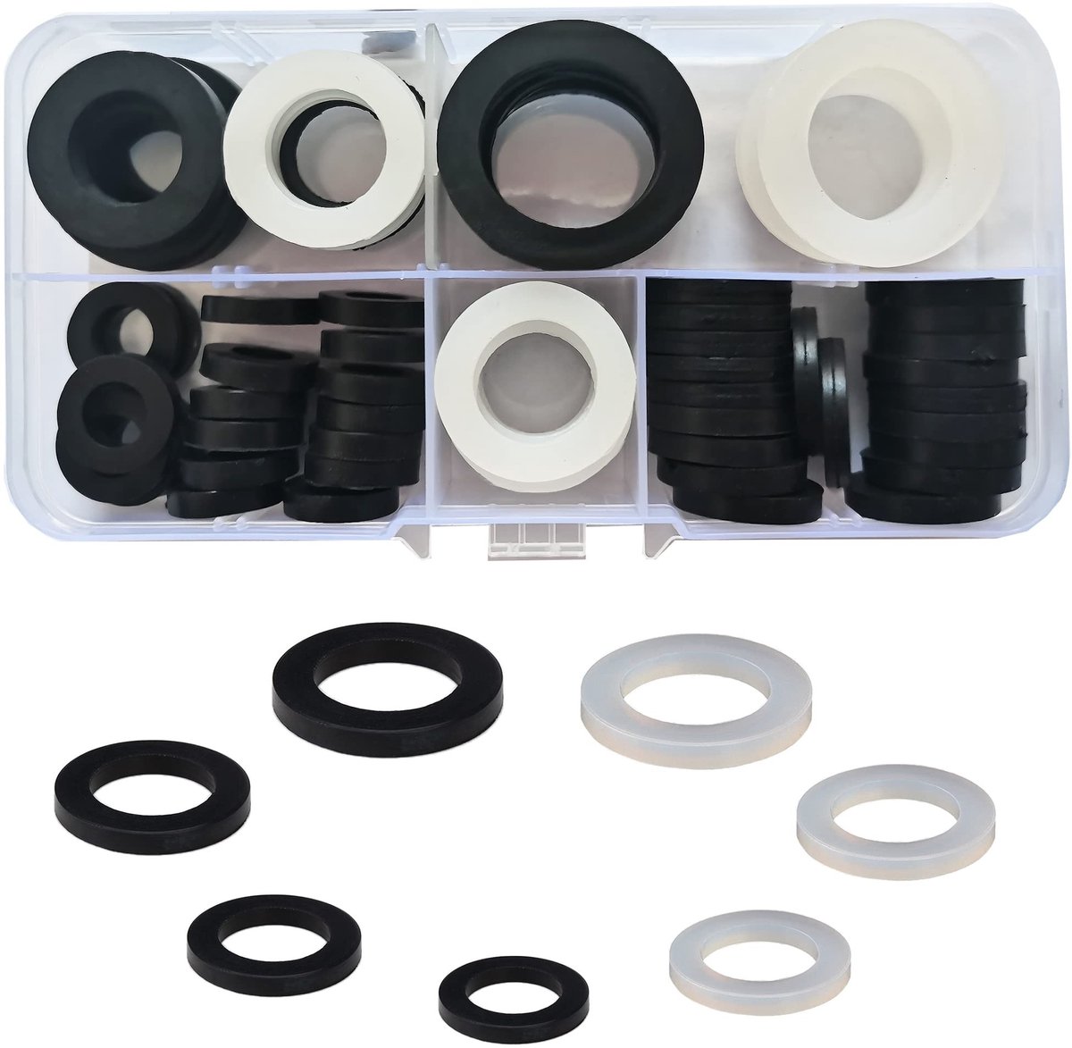 Dailygoods- Afdichtingsring 70 Stuks - O-ringen Set - Rubber/Silicagel - 15/19/24/31mm - Zwart/Wit - Voor Douchekop/Badkamer
