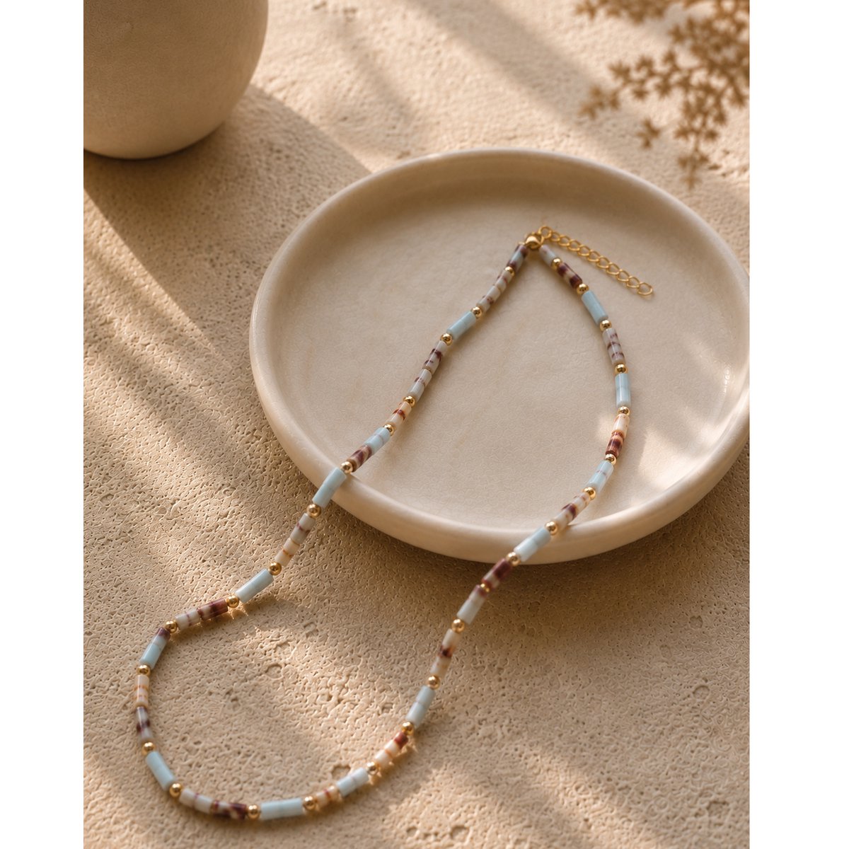 Engravia by Derya – Kralen Ketting – Natuursteen & Roestvrij Staal – Verfijnd Minimalistisch Design – Cadeau voor Vrouwen