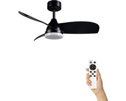 Fantiluxe - Ingrid - Plafondventilator met verlichting - Zwart - Ø90cm - Afstandsbediening - Met lamp - Plafond ventilator - Slaapkamer