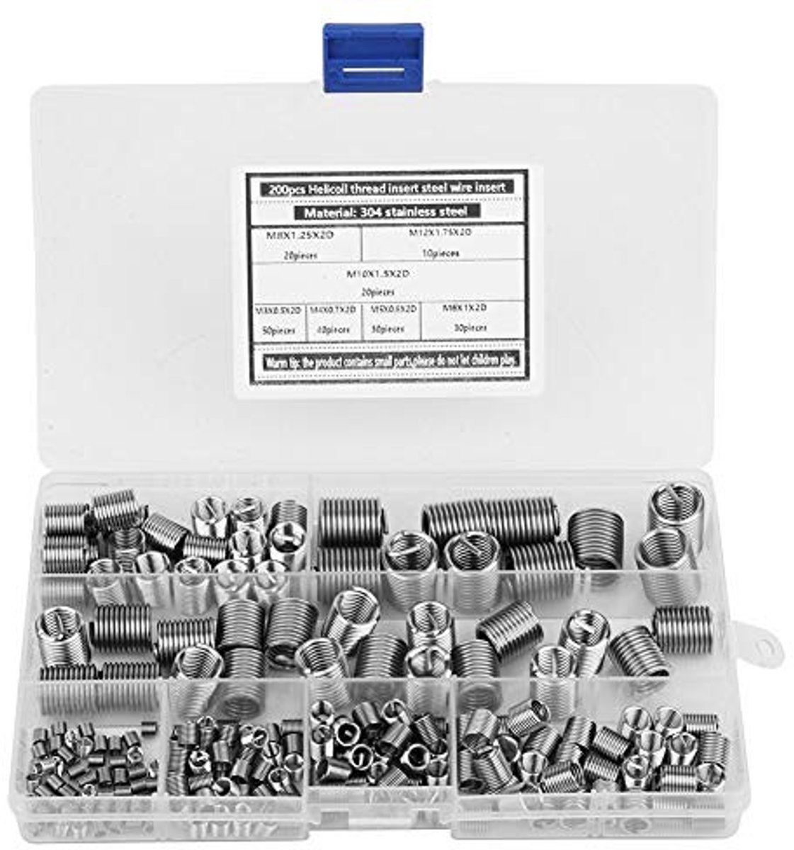 Dailygoods- Schroefdraad Inserts 200 Stuks - Roestvrij Staal - Zelftappende Schroeven Set - M3/M4/M5/M6/M8/M10/M12 - Verbeterde Draadverbindingssterkte - Slijtvast en Trillingsabsorberend - Draadinsers