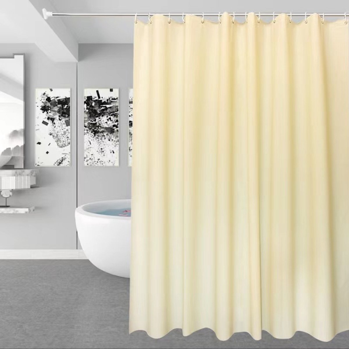 Effen douchegordijn - Waterdicht PEVA douchegordijn - Inclusief haken - Schimmelwerende douchegordijnvoering -Beige, breedte 180 × hoogte 180 cm