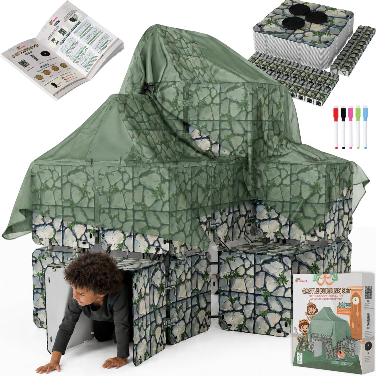 Fort Bouwplaten Set - 136 Onderdelen - Kasteel Bouwen - Speeltent - Speelhuis Bouwset - Fort bouwen - Bouwpakket - Bouwspeelgoed - Constructiespeelgoed voor Kinderen