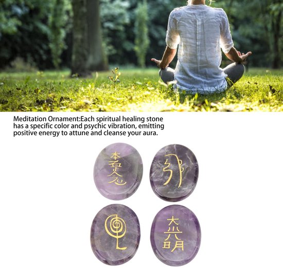 Dailygoods- Chakra Stenen Set 4 Stuks - Reiki Symbolen - Meditatie Decoratie - Healing Kristallen - Chakra Balancering - Handgegraveerde Symbolen - Healing Stones van Dailygoods — afbeelding 3