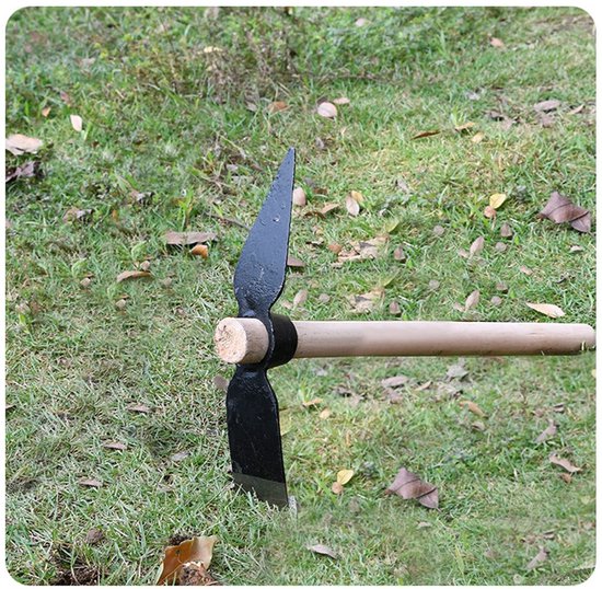 Dailygoods- Tuinhouweel Hoog Koolstofstaal - Tuinspike - Houten Handvat - Dubbele Hoofd Pick - 400 mm - Sterk en Duurzaam - Tuinschoffel van Dailygoods — afbeelding 4