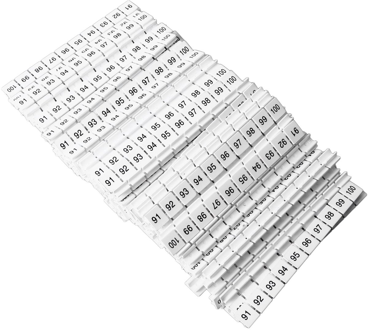 Dailygoods- Klemmenblokmarkeringslabels 100 Stuks - Hittebestendig Nylon - Duidelijke Markeringen 91-100 - Eenvoudig Snijden - Montage Persinstallatie - Duurzaam - Etiketten
