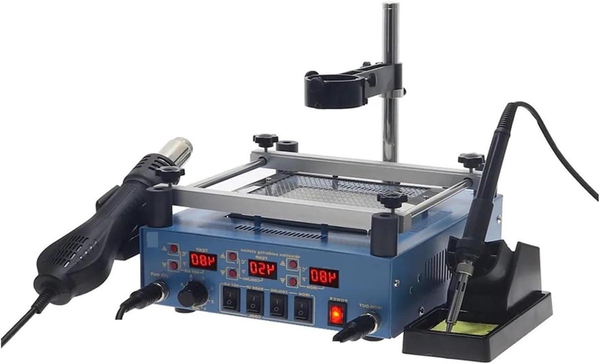 Soldeerstation 3-in-1 - Reparatiestation - Elektronica Reparatie - PID Temperatuurregeling - 1200W - Zwart
