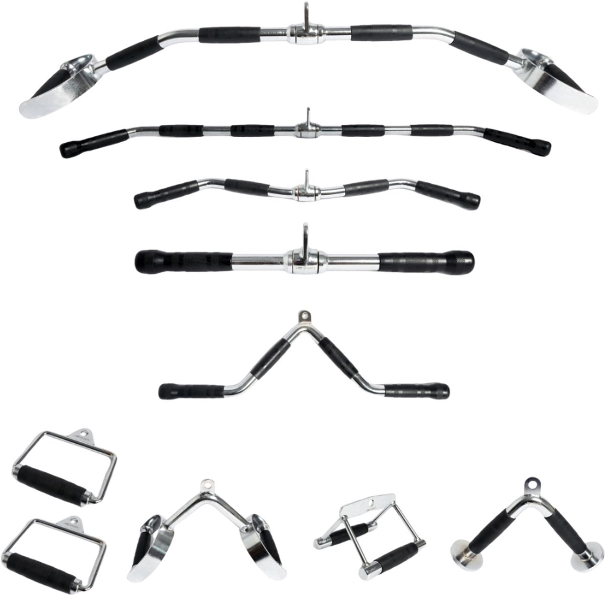 AJ-Sports Pulley accessoire set - 10 Grips - Multi Grip Attachment Set - Trainingsgrepen set - Roeigrepen - Lat pulley - Lat pulldown - Lat Booster Handles -Bodybuilding - Fitness reep – kabelstation - krachtstation – Fitness - Krachttraining