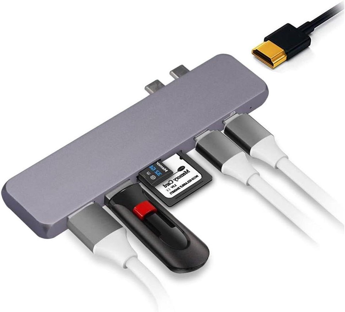 USB C Hub - Type C Adapter - Extra Poorten - 7-in-1 Functionaliteit - Compact Formaat - Grijs
