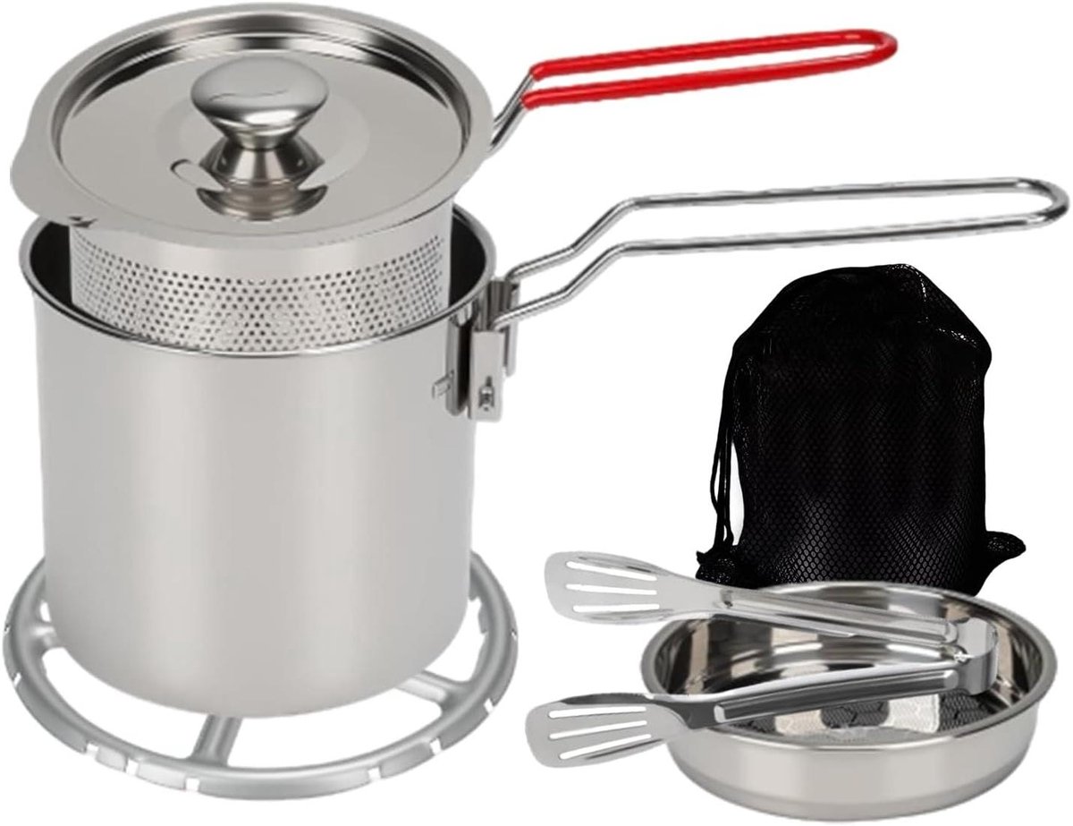 Mini Friteuse - Steelpan met mand - Lekker Frituren - Roestvrij Staal - 1.2 Liter - Zilverkleurig