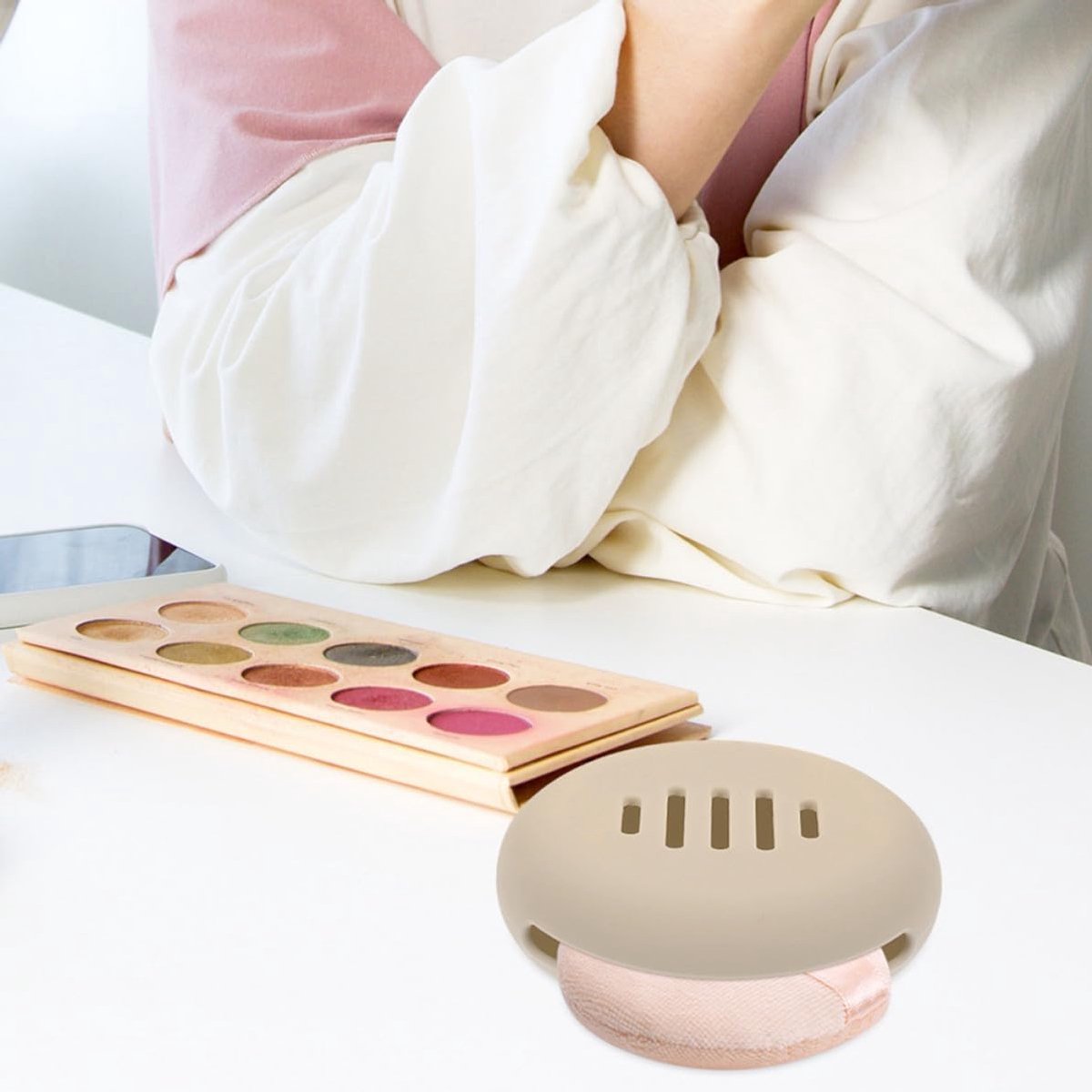 Make-up Houder - Puff Organizer - Reizen Organisatie - Schokbestendig Ontwerp - 2 Stuks - Khaki