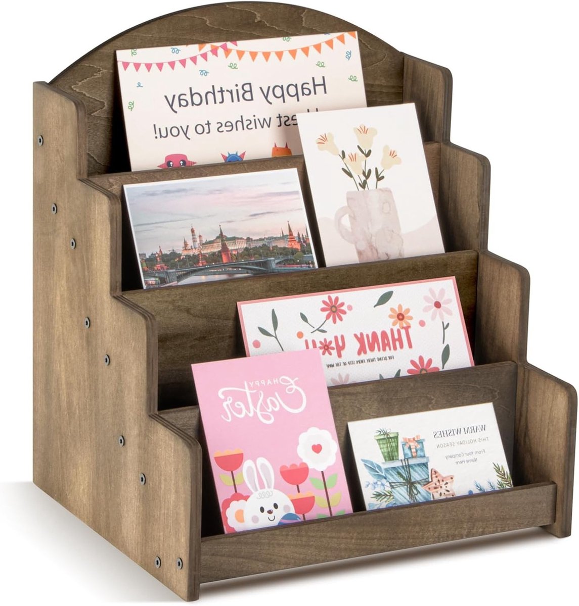Houten Kaartenstandaard voor Postkaarten en Wenskaarten, Rustieke Kaarthouder en Opbergstandaard voor Cadeaus