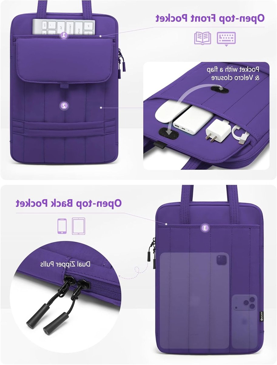 Puffy Laptop Sleeve voor 13.3-14 Inch Laptops - Beschermende Handtas voor MacBook, Dell, HP, Asus en Acer - Draagtas voor Vrouwen in Midnight Purple