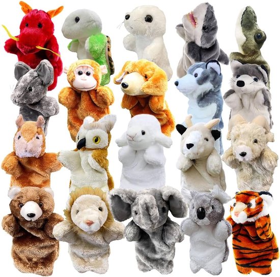 Handpop Haai - Pluche Dier - Verhalen Vertellen - Zacht PP-katoen - 25 cm - Grijs — afbeelding 4