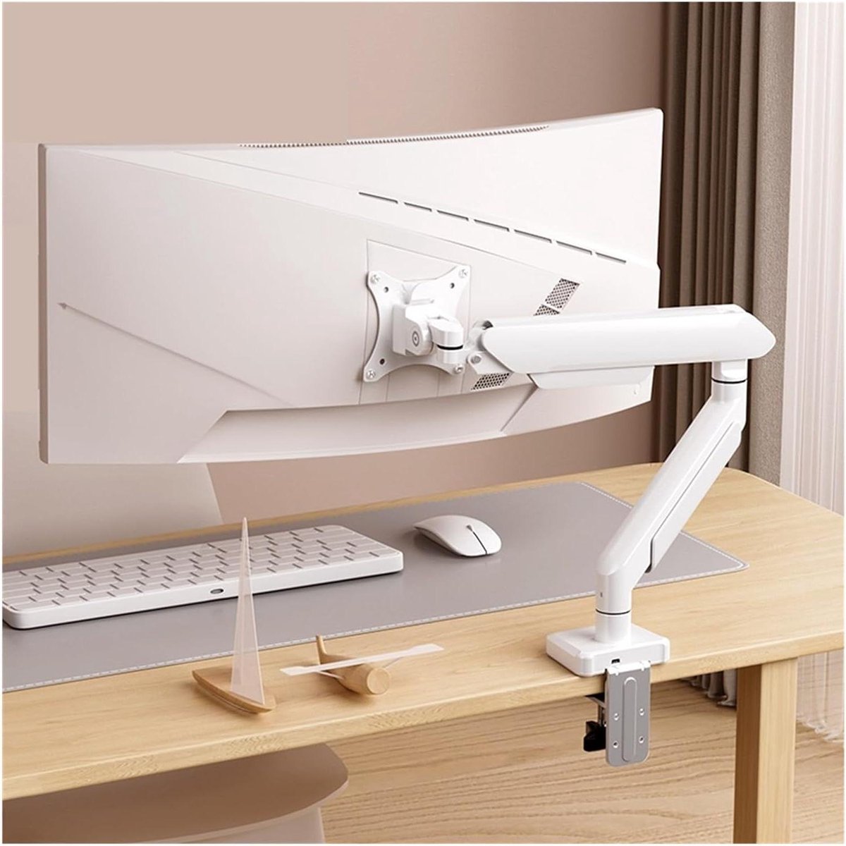 Monitorstandaard - Bureauhouder - Ergonomisch Werken - Veerlift Mechanisme - 68-114 cm - Wit