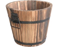 Whisky Barrel Planter - Vintage stijl koolzuurhoudende houten plantenbak met drainagegat, rustieke grote plantenpot voor vetplanten, kruiden en woondecoratie, L
