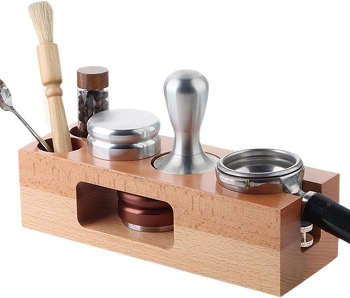 Espresso Station - Koffie Organizer - Koffiehoek Inrichten - Natuurlijk Houten - 58 mm - Houtkleur