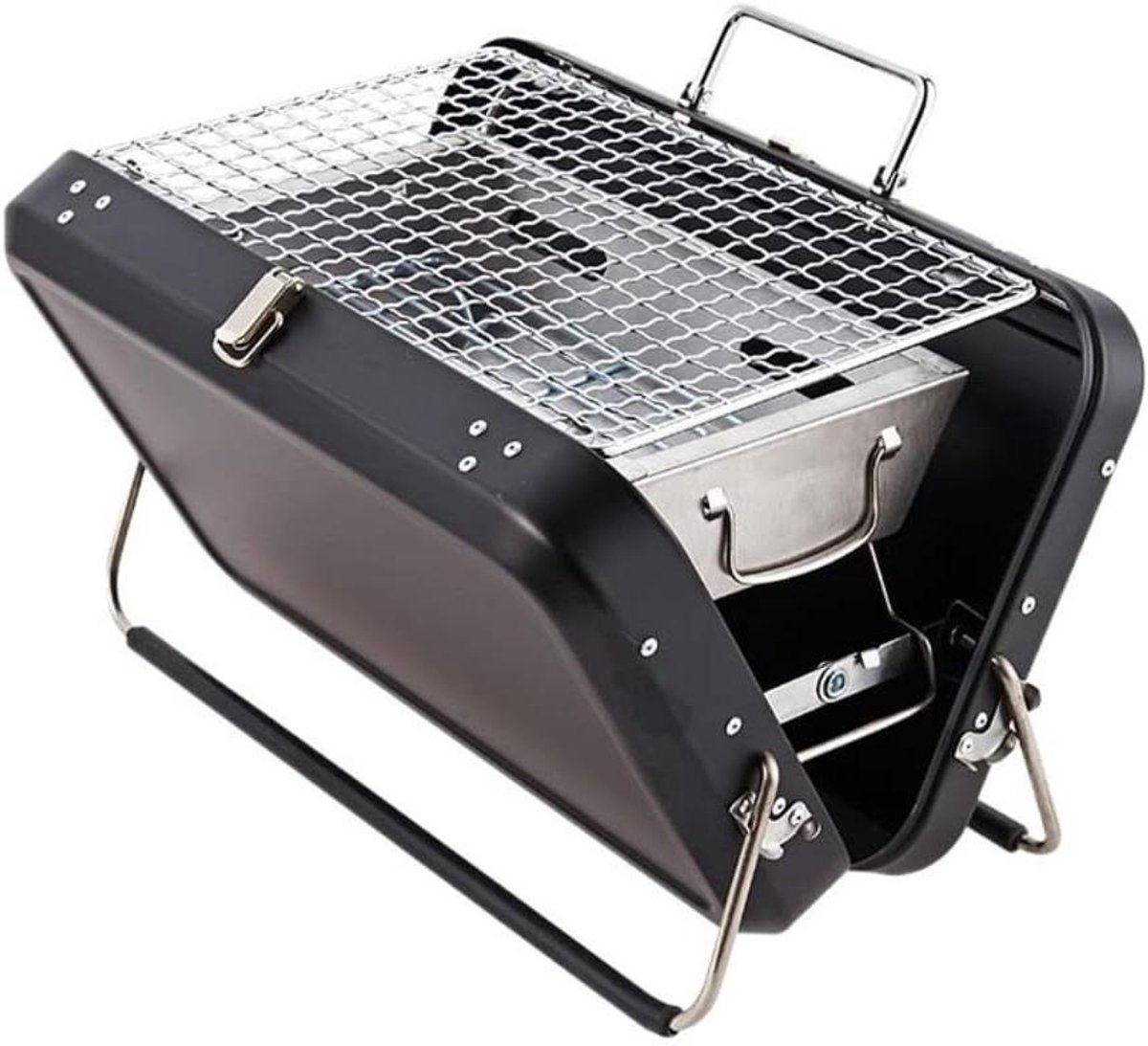 Houtskoolbarbecue Grill - Draagbare BBQ - Buiten koken - Opvouwbaar RVS - 1-3 personen - Zwart