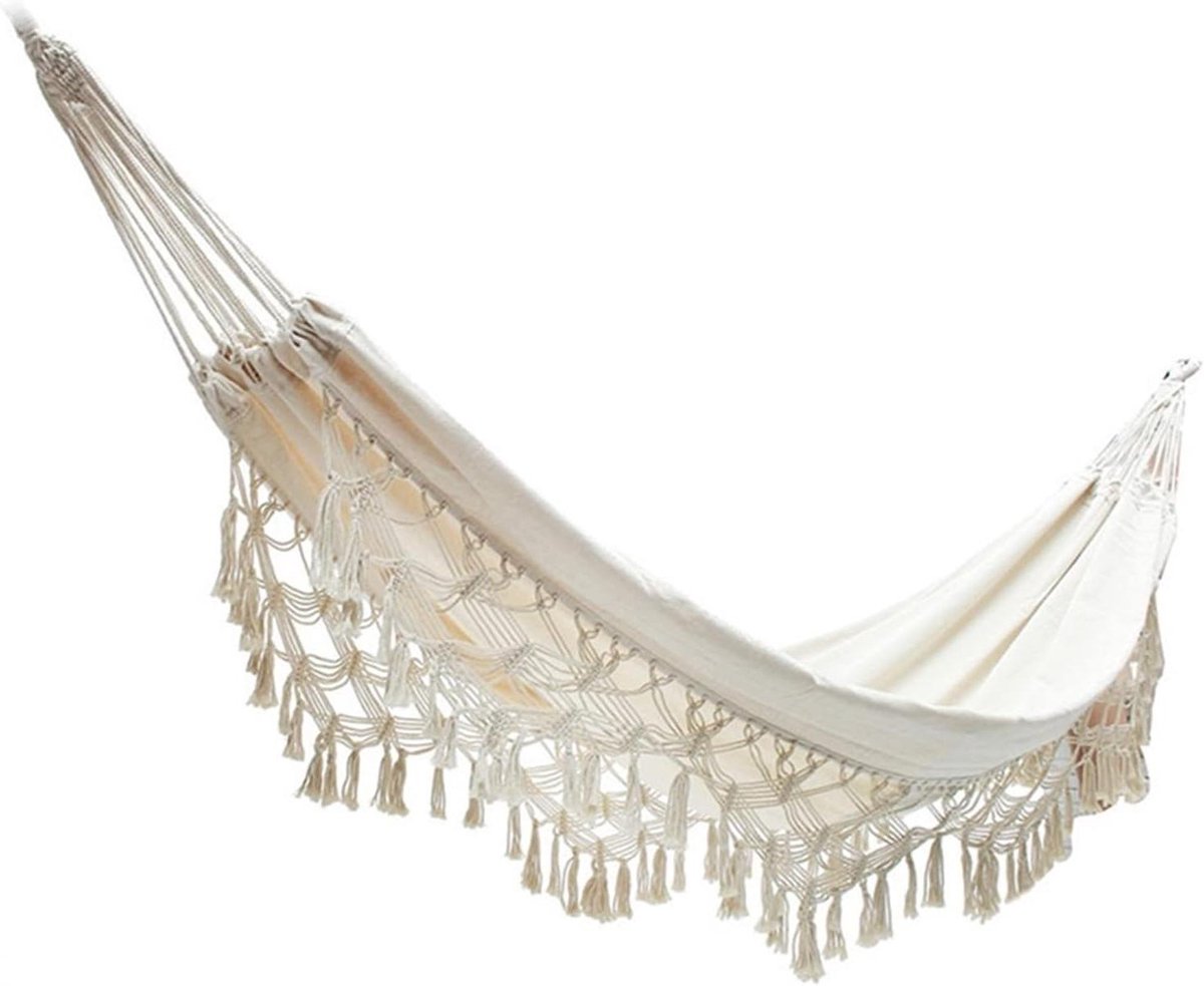 Hangmat Stoel - Canvas Swing - Ontspannen Buiten - Omzoomd Boho Stijl - 200 x 100 cm - Natuurlijk