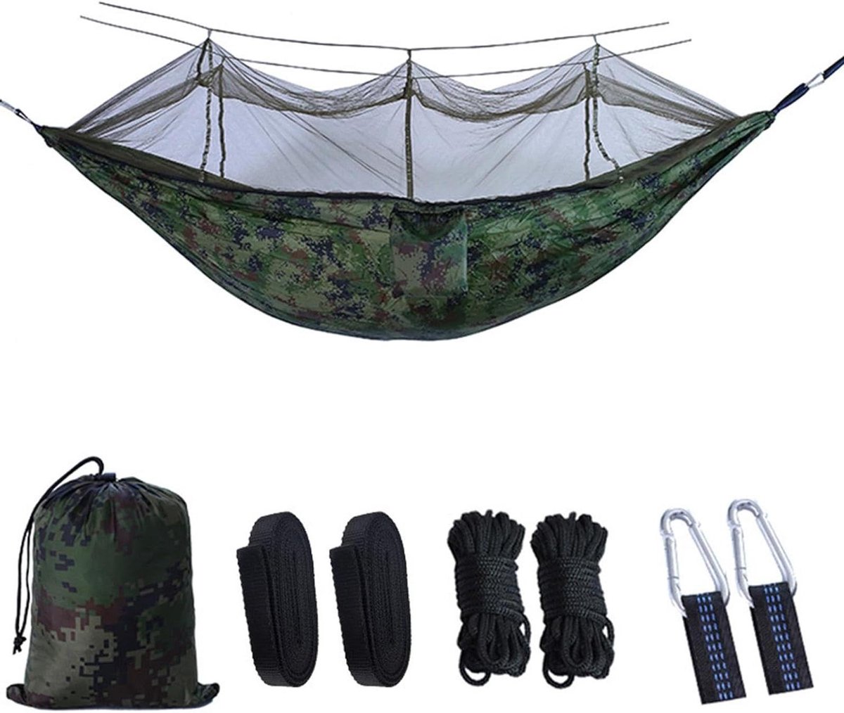 Outdoor Hangmat - Net Bed - Kamperen Reizen - Geïntegreerd Vliegennet - 700 Gram - Camouflage