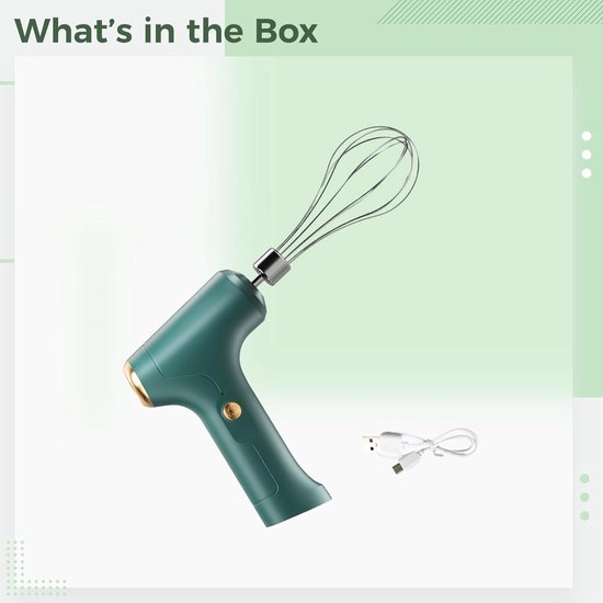 Elektrische Handmixer - Keukenmixer Garde - Bakken en Mixen - Draadloos Oplaadbaar - 3 Snelheden - Groen — afbeelding 3