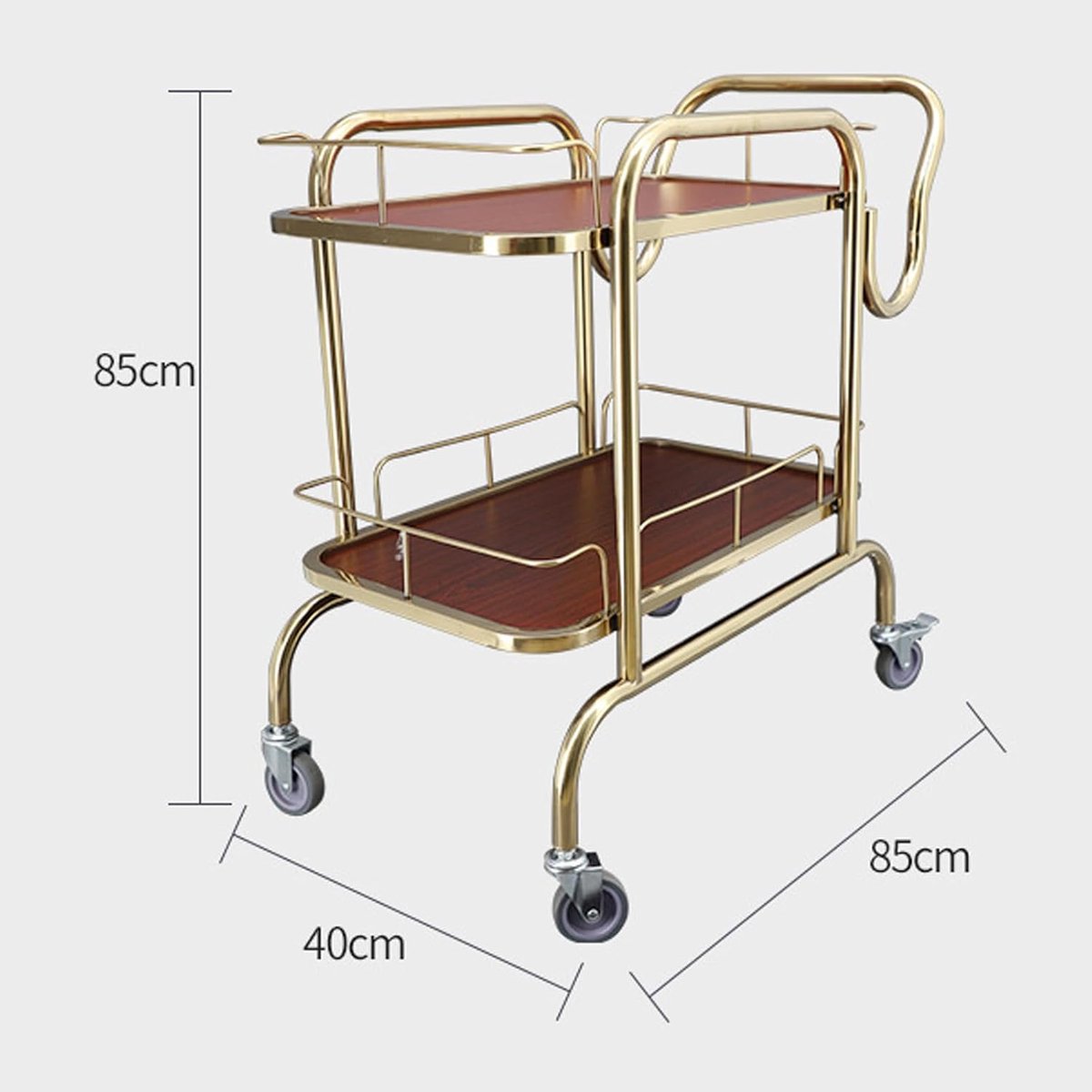 Kitchen Trolley 2-Tiers On Wheels With Wine Rack – Large Capacity Metal Rolling Serving Cart Storage Organizer for Kitchen & Dining Room – Mobili Bella