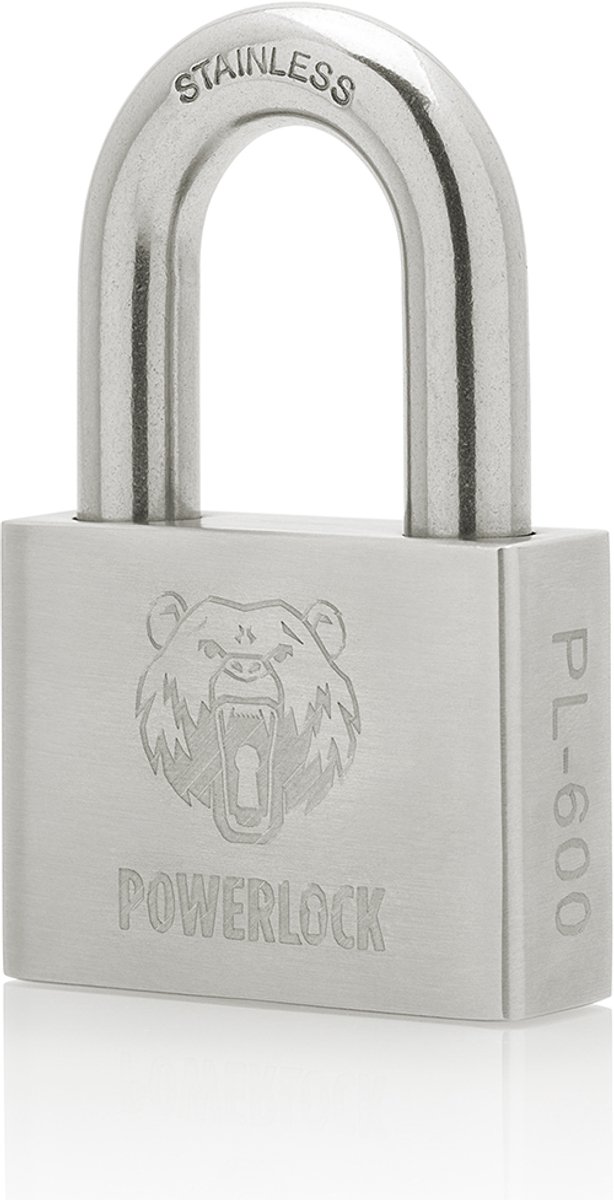 PowerLock PL-600 RVS Hangslot – 60mm breed - Uitneembare Beugel – Weerbestendig Buitenslot – 12 mm Beugel – Inclusief 2 Sleutels