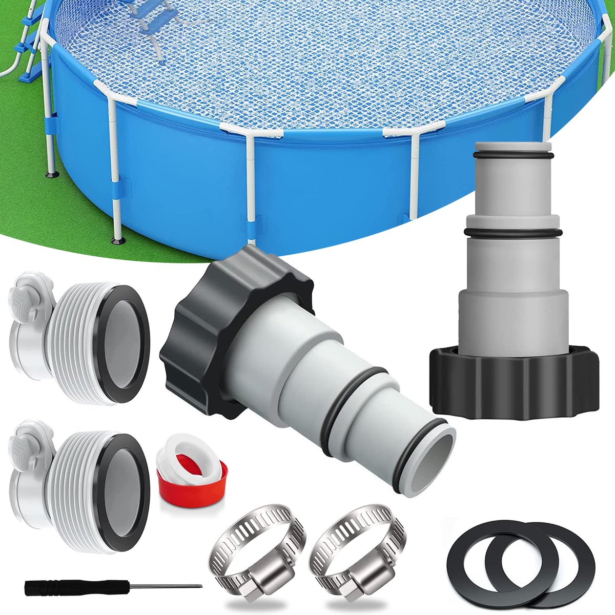 Zwembadslangadapter Type A & B - Zwembadslangaansluiting Van 32mm Tot 38mm Met Klem En Ring - Voor Intex Pompslangen Met Schroefdraadaansluiting