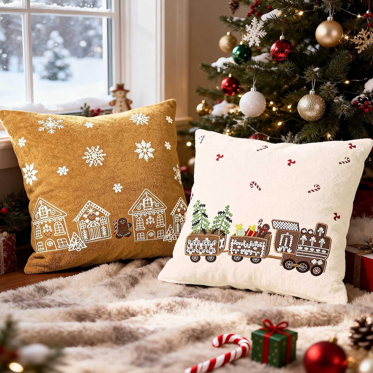 Dailygoods - Set van 2 Geborduurde Kussenslopen voor Kerstdecoratie 50 x 50 cm