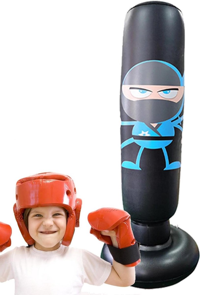 Kinder Bokszak - Staande Speelgoed - Kracht Opbouwen - Versterkte PVC - 65 Inch Hoog - Zwart