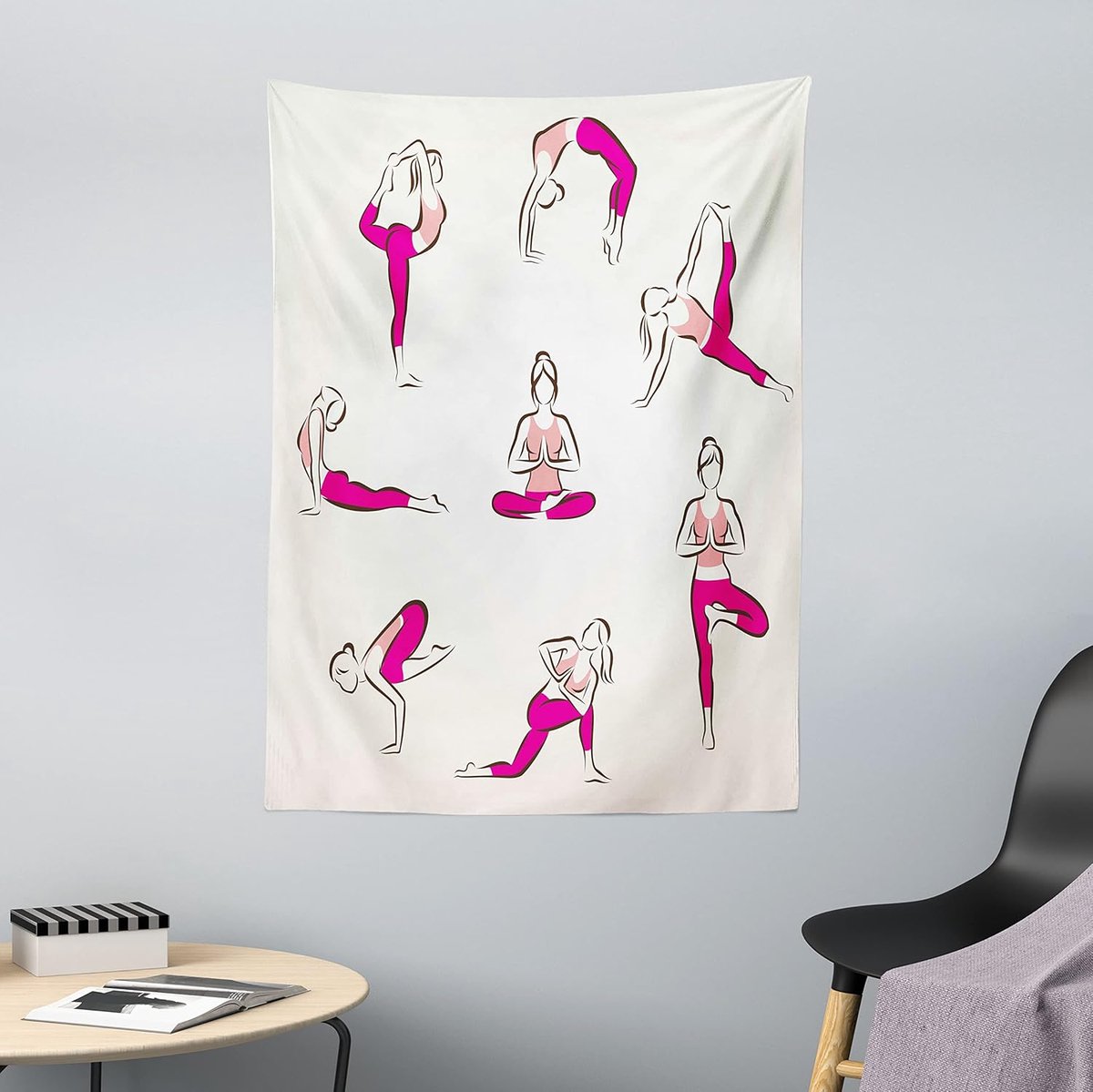 ABAKUHAUS Yoga Wandtapijt, Pilates Exercise Health Gemaakt van zachte microvezelstof die wasbaar is zonder te vervagen Digitale print, 110 x 150 cm, Koraalroze kokosnoot