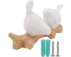 Decoratieve Wandhaak - Muurhanger Ornament - Opbergen en Decoreren - Vogel Vormgeving - 21 cm - Wit