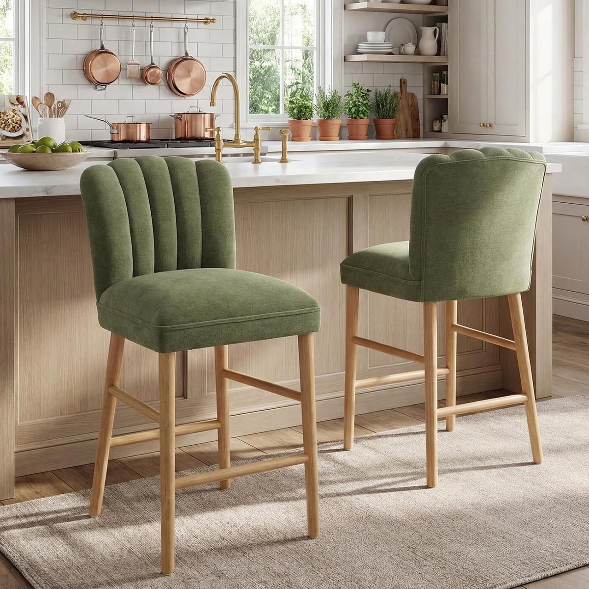 Barkrukken Set - Keukenstoelen - Ontbijt Bar - Elegant Rugleuning - Set van 2 - Groen