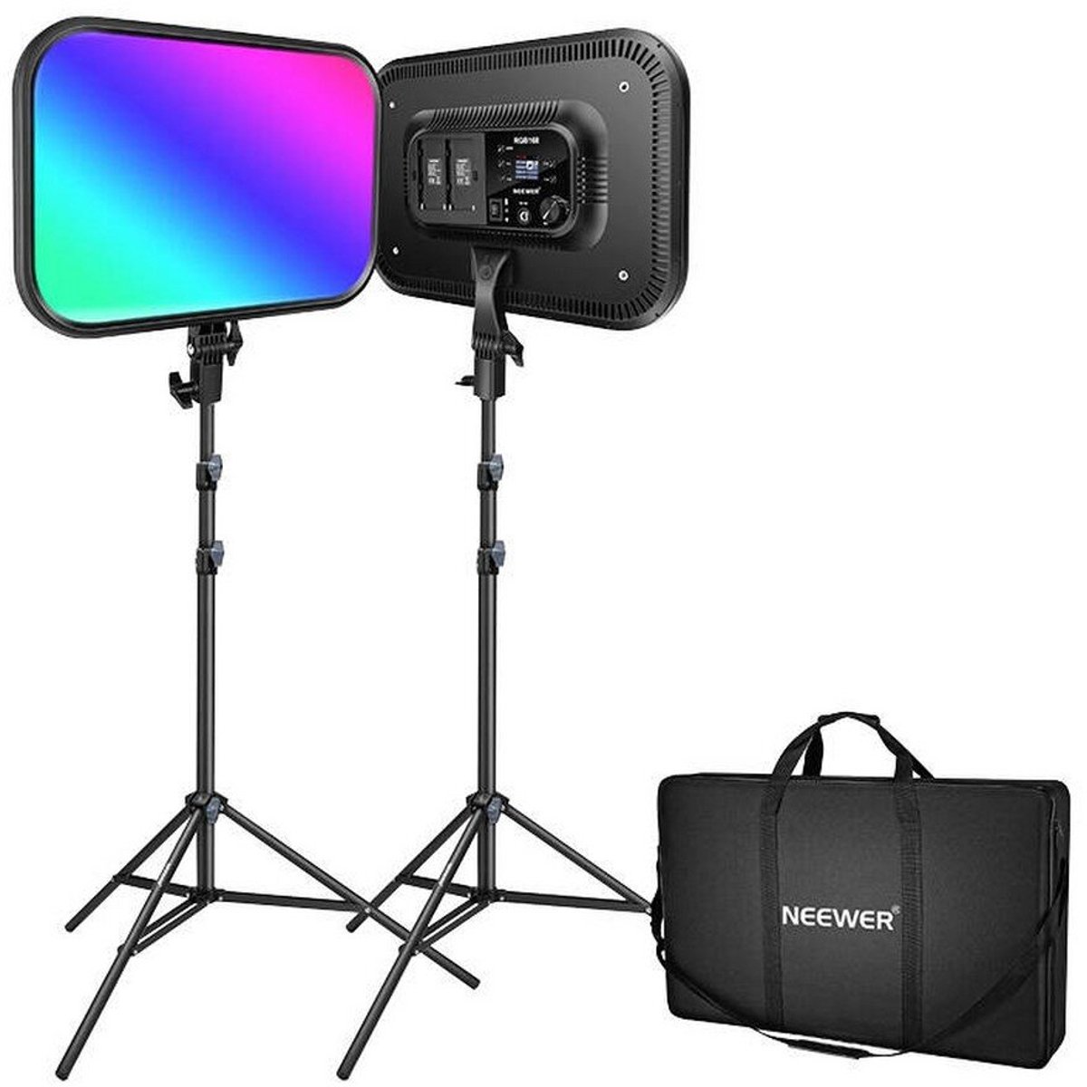 Neewer RGB168 Rgb Led Studio Kit, Twee 18,3" 60W 2500-8500K RGB Led Lampen + Statieven