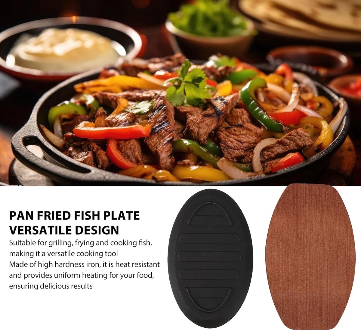 Gietijzeren Grillpan - Vis Serveerplaat - Buiten Grillen - Inclusief Bodemplaat - 30 cm - Zwart