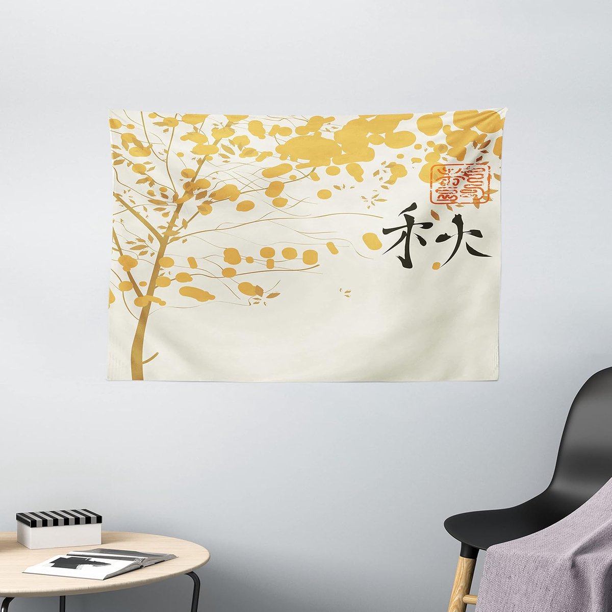 ABAKUHAUS Zen Garden Wandtapijt, Hiëroglief Abstract, Woonkamer Slaapkamer Wanddoek Zijdezacht Satijn Tapijt, 150 x 100 cm, Lichtoranje Lichtbruin Bleekoranje Lichtbruin