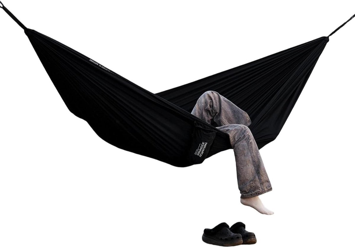 Camping Hangmat - Reis Hangmat - Buiten Ontspannen - Verbreed Comfort Ontwerp - 270 x 180 cm - Zwart