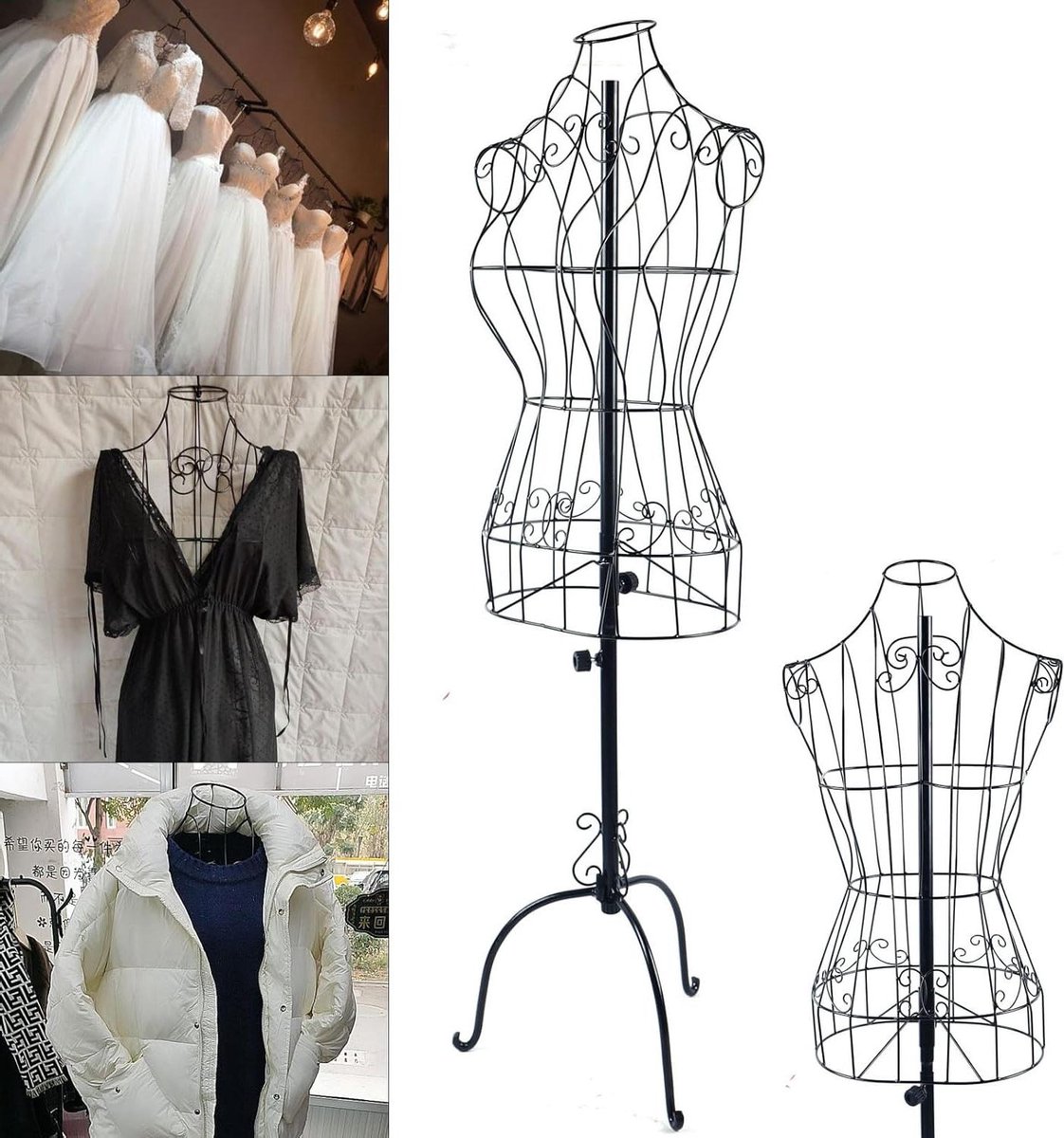 Decoratieve Buste - Kledingstandaard Vrouwelijk - Kleding Presenteren - Verstelbare Hoogte - 32 cm Schouder - Zwart