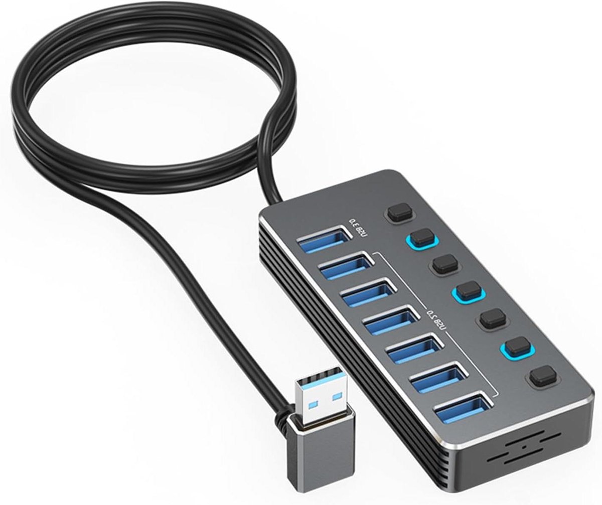 Snelle 5Gbps Gegevensoverdracht USB Hubs 7Port Aluminium Body met Onafhankelijke Schakelaars en LEIDENE Lichten voor Laptop Gaming USB Hubs