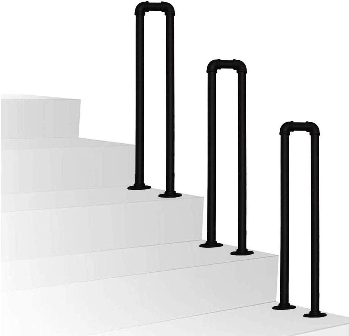 Trapleuning Metaal - Buiten Leuning - Veilig Lopen - Dubbele Bescherming - 35-100cm - Zwart