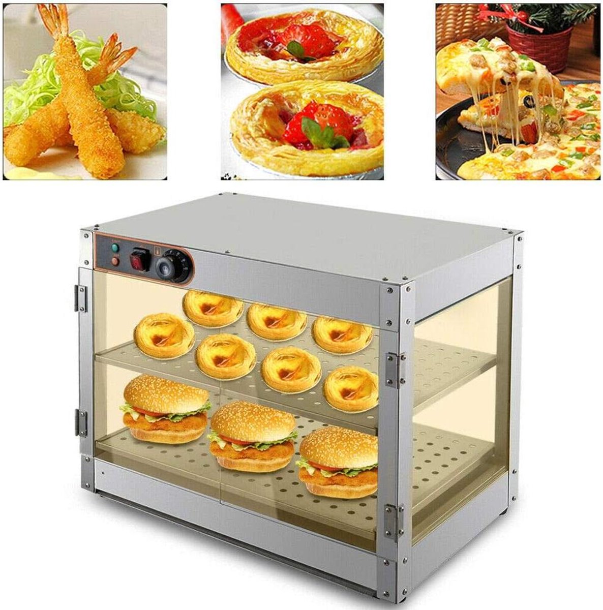 Warmhoudvitrine - Voedselverwarmer - Eten Warm Houden - Instelbare Temperatuur - 61 x 38 x 51 cm - Zilver