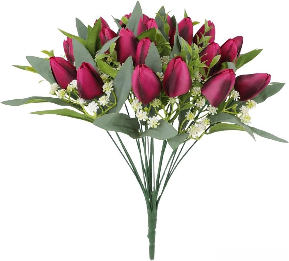 Zijden Bloemen Boeket - Kunsttulpen Rozen - Decoratie Huis - Levensechte Kwaliteit - 40 cm