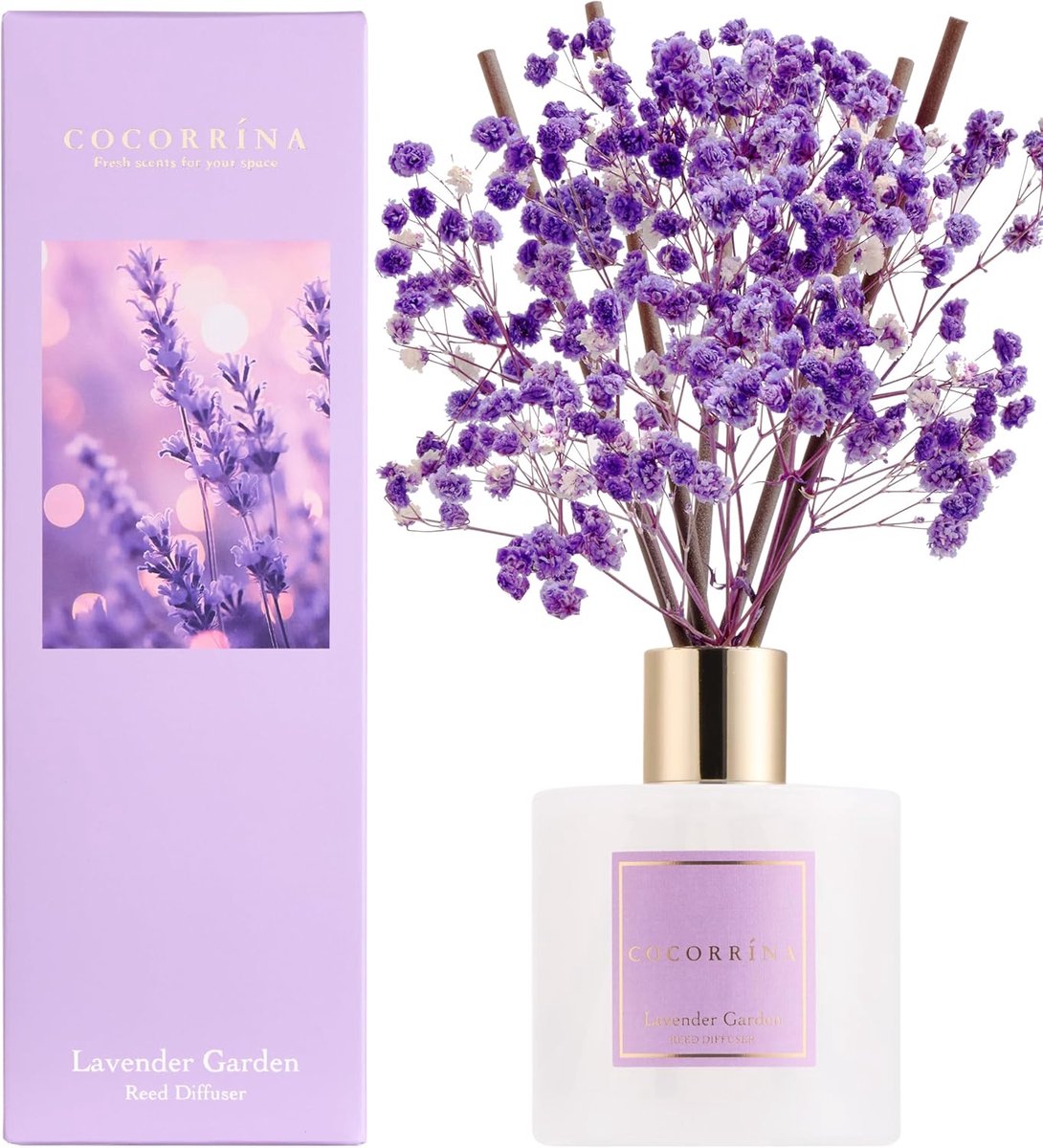 Cocorrina Lavendel Tuin Geurstokjes - 200ml - 8 Geurstokjes - 90 Dagen Langdurige Geurverspreiding - Geschikt voor iedere ruimte