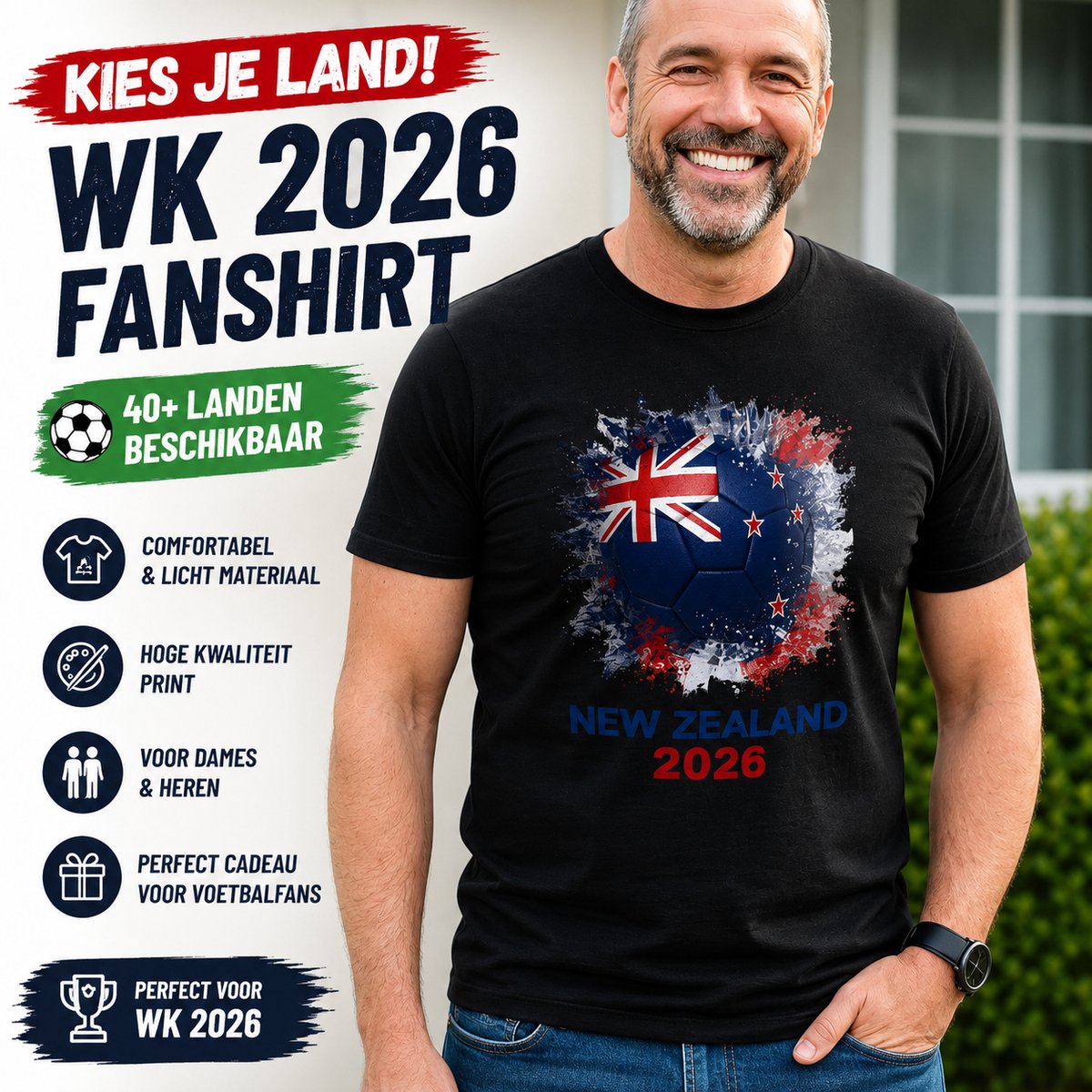 WK 2026 Fanshirt – Kies Je Land – Voetbal Supporters T-Shirt – Heren & Dames
